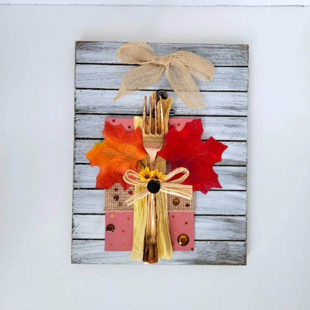 Fall Thanksgiving Wall Art | 6x4” Handmade Autumn Decor | Rustic Fork Collage |